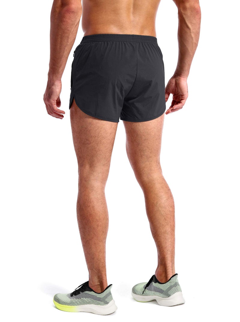 Pudolla Menâ€™s Running Shorts 3 Inch Quick Dry Gym Athletic Workout Shorts for Men with Zipper Pockets(Dark Grey Medium) - Image 3